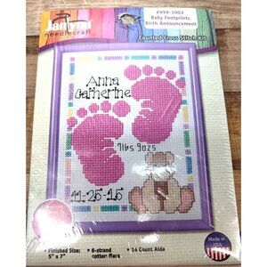Janlynn Counted Cross Stitch Kit Baby Footprints 5" X 7" 14ct